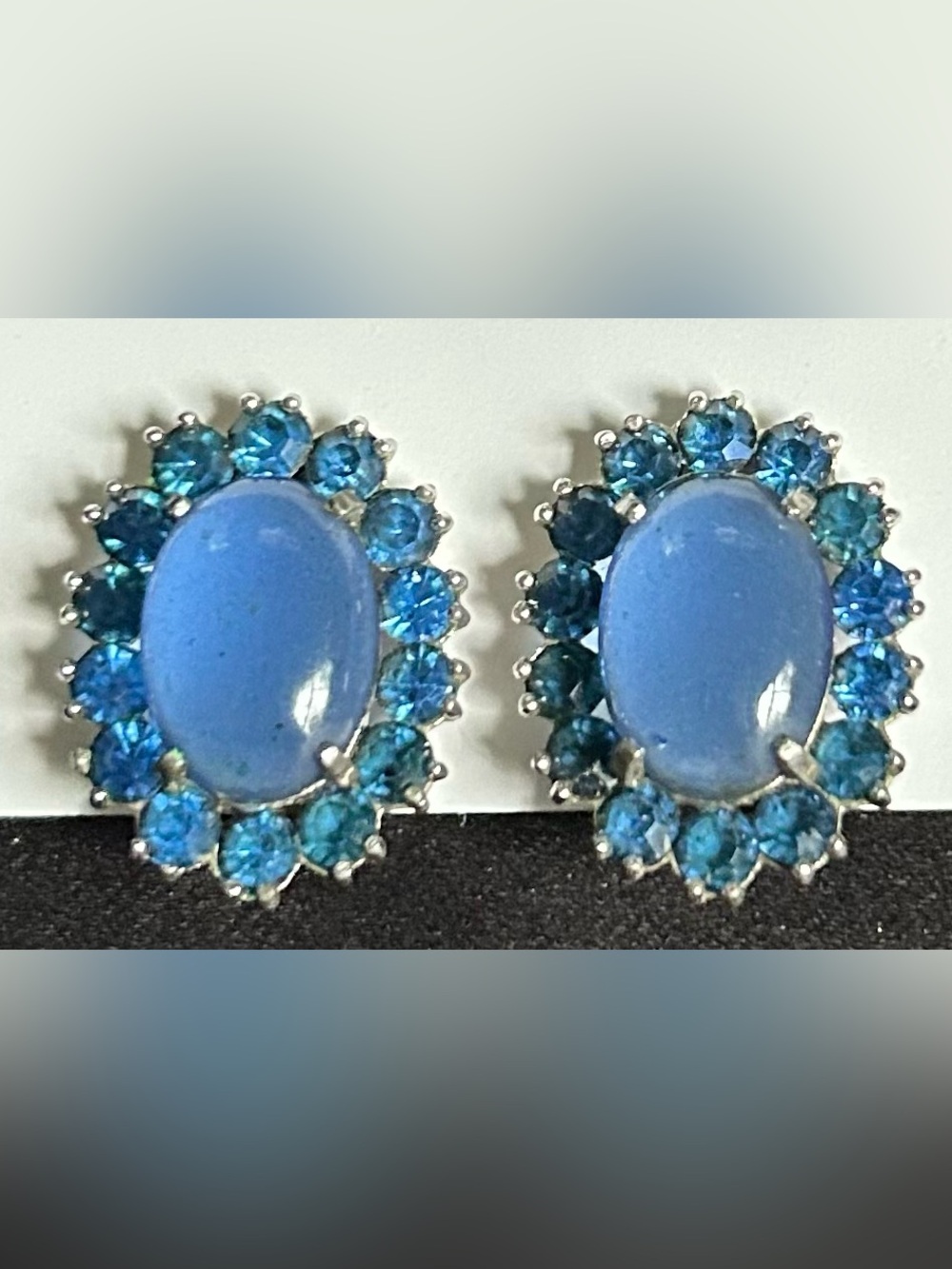 KRAMER Blue Cabochon Silver Tone Clip-On Earrings